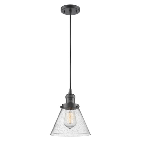 Innovations Lighting Large Cone Vintage Dimmable Led 8" Oidimmable Led Rubbed Bronze Mini Pendant With Seedy Glass 201C-OB-G44-LED